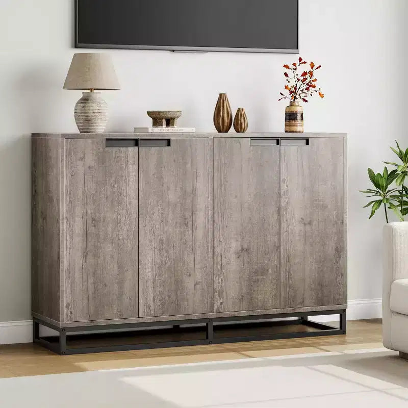 Buffet de Rangement, Grand Meuble de Rangement Moderne de Cuisine de 55" avec 2 Tiroirs et 4 Portes
