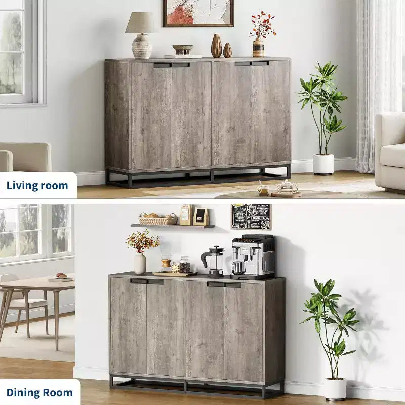 Buffet de Rangement, Grand Meuble de Rangement Moderne de Cuisine de 55" avec 2 Tiroirs et 4 Portes