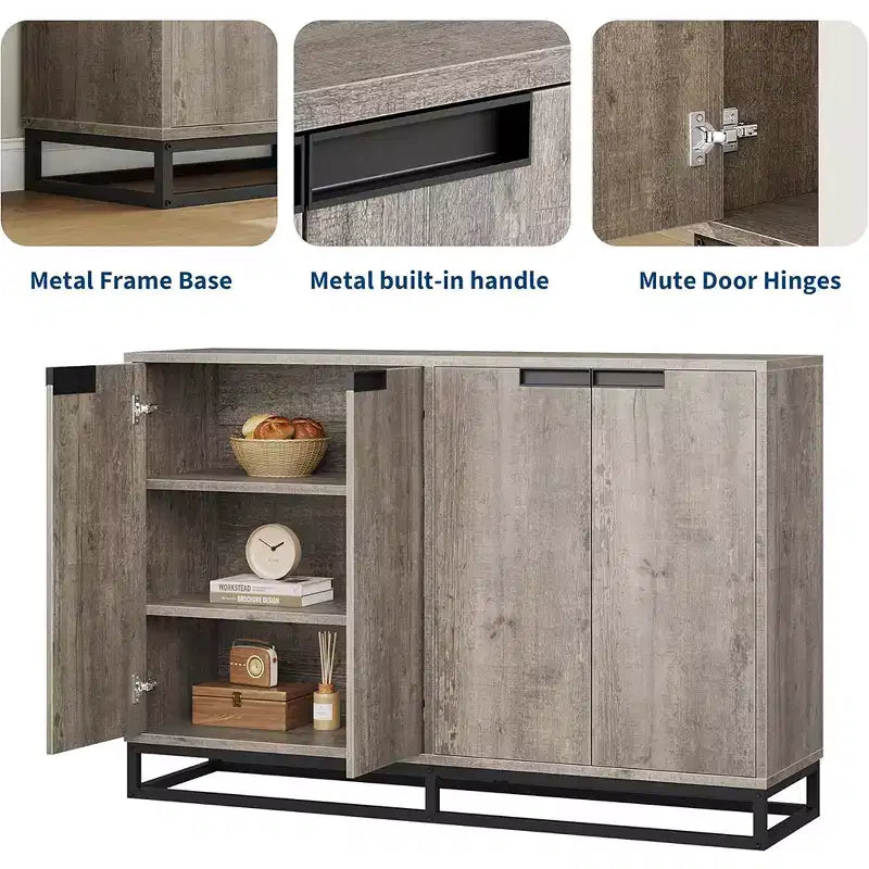 Buffet de Rangement, Grand Meuble de Rangement Moderne de Cuisine de 55" avec 2 Tiroirs et 4 Portes