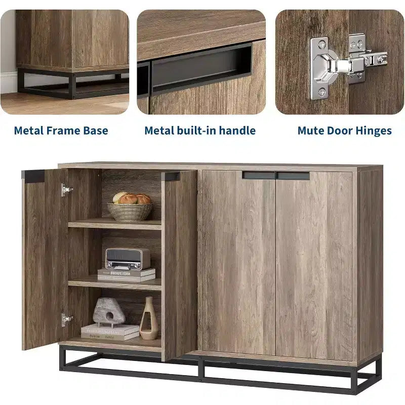 Buffet de Rangement, Grand Meuble de Rangement Moderne de Cuisine de 55" avec 2 Tiroirs et 4 Portes