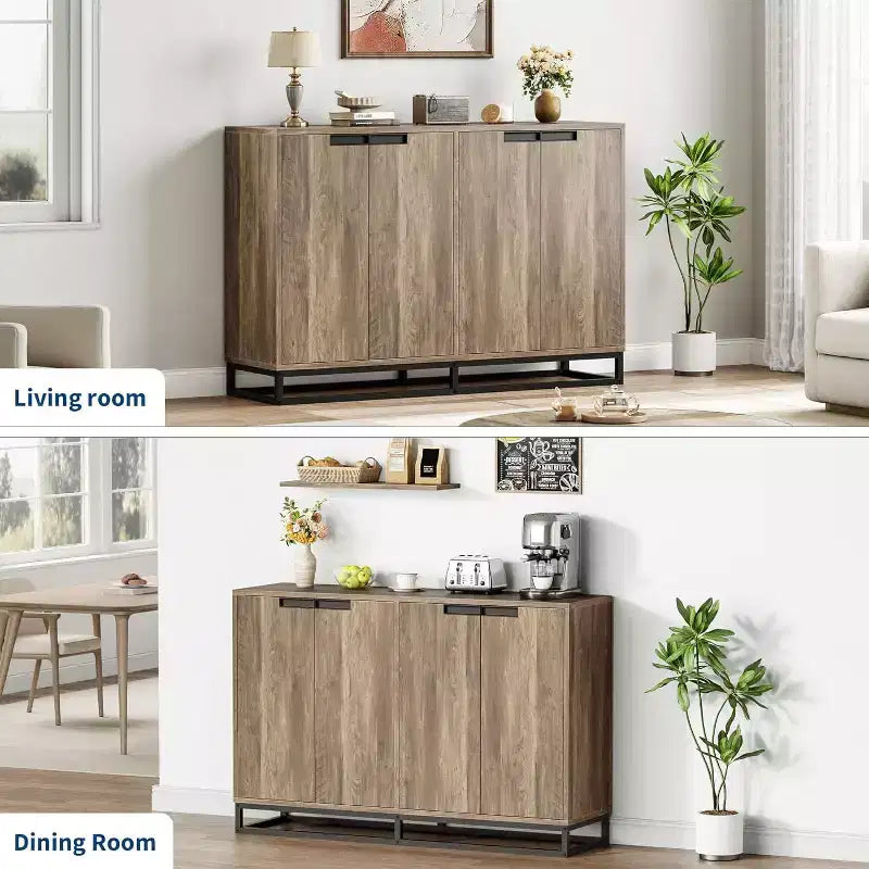 Buffet de Rangement, Grand Meuble de Rangement Moderne de Cuisine de 55" avec 2 Tiroirs et 4 Portes