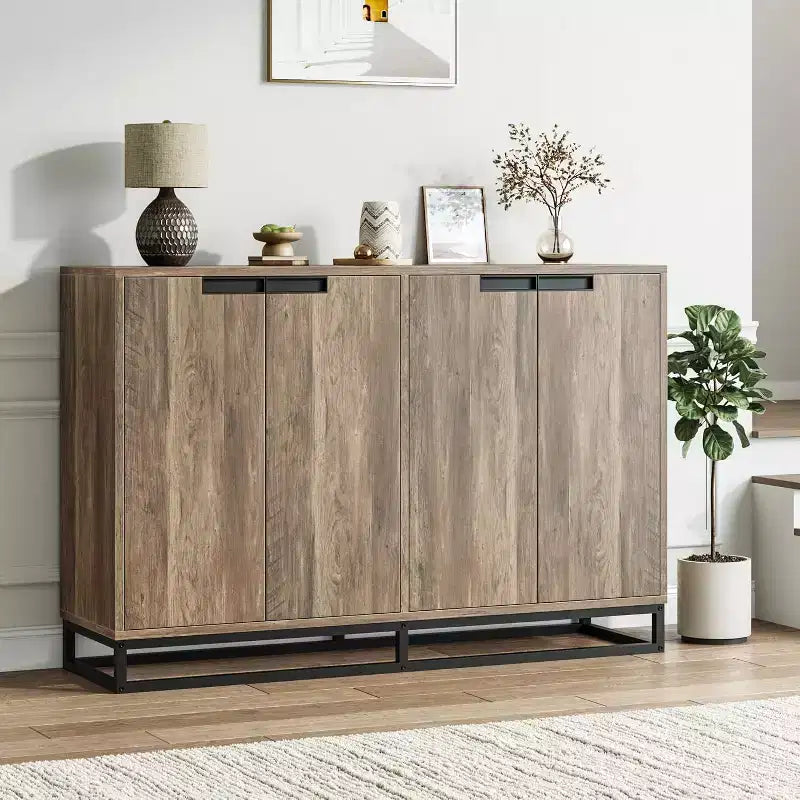 Buffet de Rangement, Grand Meuble de Rangement Moderne de Cuisine de 55" avec 2 Tiroirs et 4 Portes
