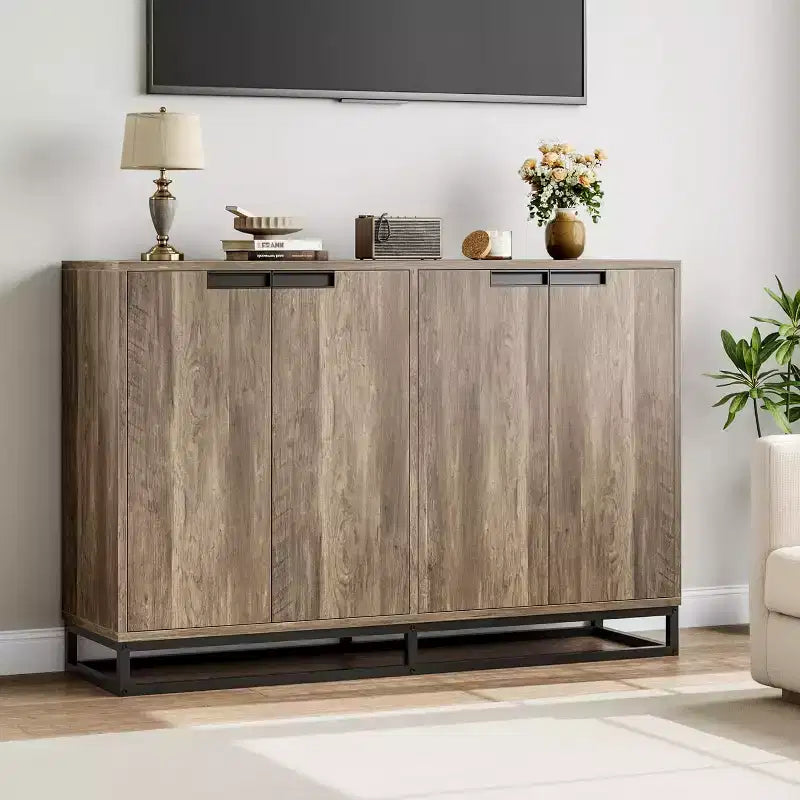 Buffet de Rangement, Grand Meuble de Rangement Moderne de Cuisine de 55" avec 2 Tiroirs et 4 Portes