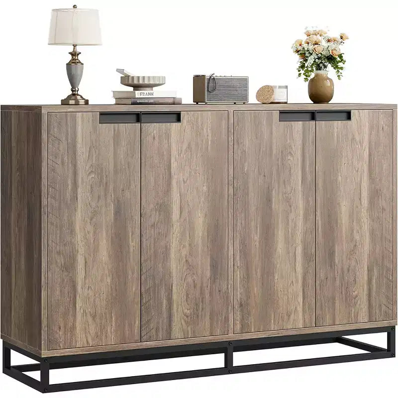 Buffet de Rangement, Grand Meuble de Rangement Moderne de Cuisine de 55" avec 2 Tiroirs et 4 Portes