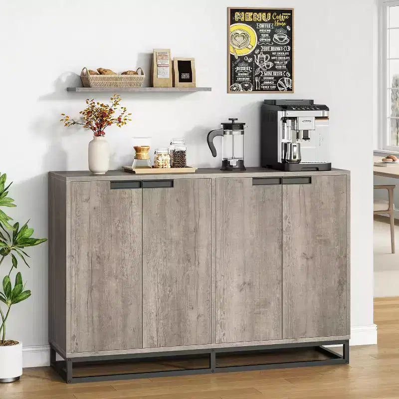 Buffet de Rangement, Grand Meuble de Rangement Moderne de Cuisine de 55" avec 2 Tiroirs et 4 Portes