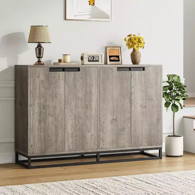 Buffet de Rangement, Grand Meuble de Rangement Moderne de Cuisine de 55" avec 2 Tiroirs et 4 Portes