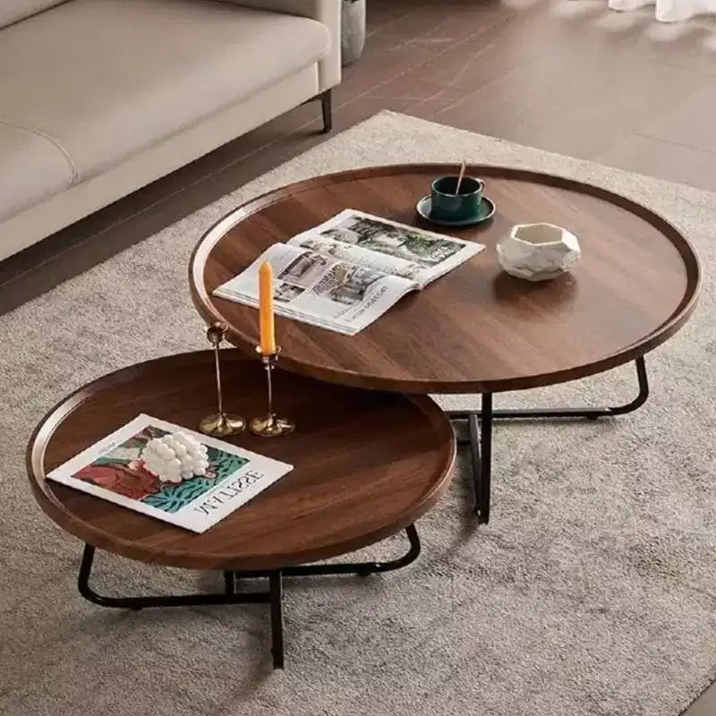 GustoWave 2Pcs Small Nesting Coffee Table, Round Wood Center Table for Living Room, Bedroom, Walnut