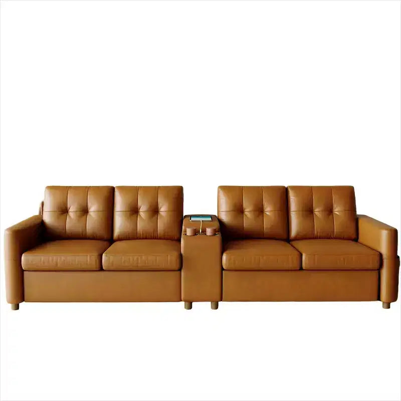 Canapé d'angle 115 places avec console centrale, porte-gobelets, coussins capitonnés et pochette de rangement, grand canapé 4 places pour appartement, salon