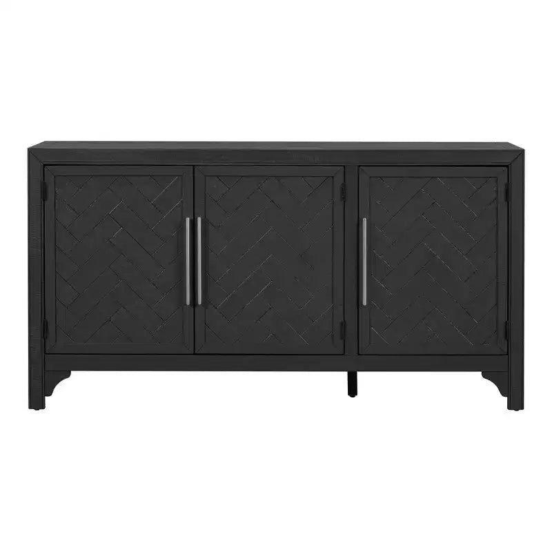 Buffet avec placage MDF+Pin et étagères réglables pour Salons et Entrées, Noir