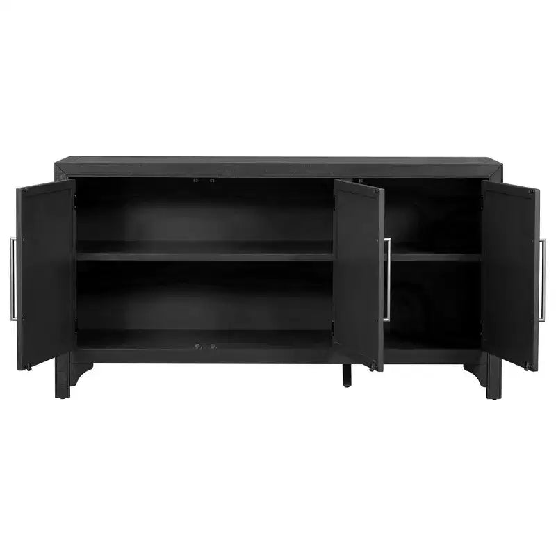 Buffet avec placage MDF+Pin et étagères réglables pour Salons et Entrées, Noir