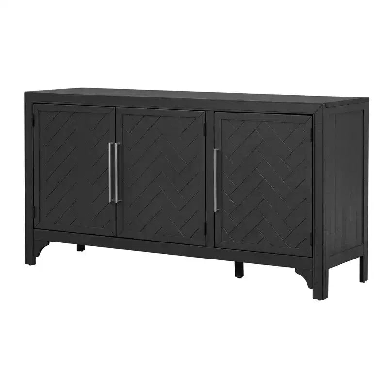 Buffet avec placage MDF+Pin et étagères réglables pour Salons et Entrées, Noir
