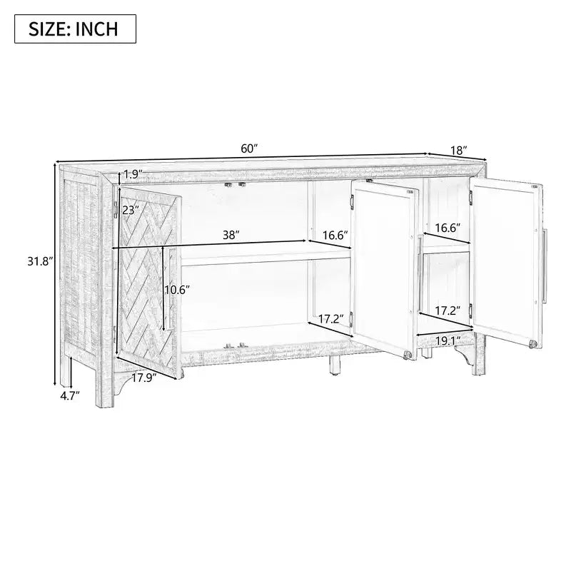 Buffet avec placage MDF+Pin et étagères réglables pour Salons et Entrées, Noir
