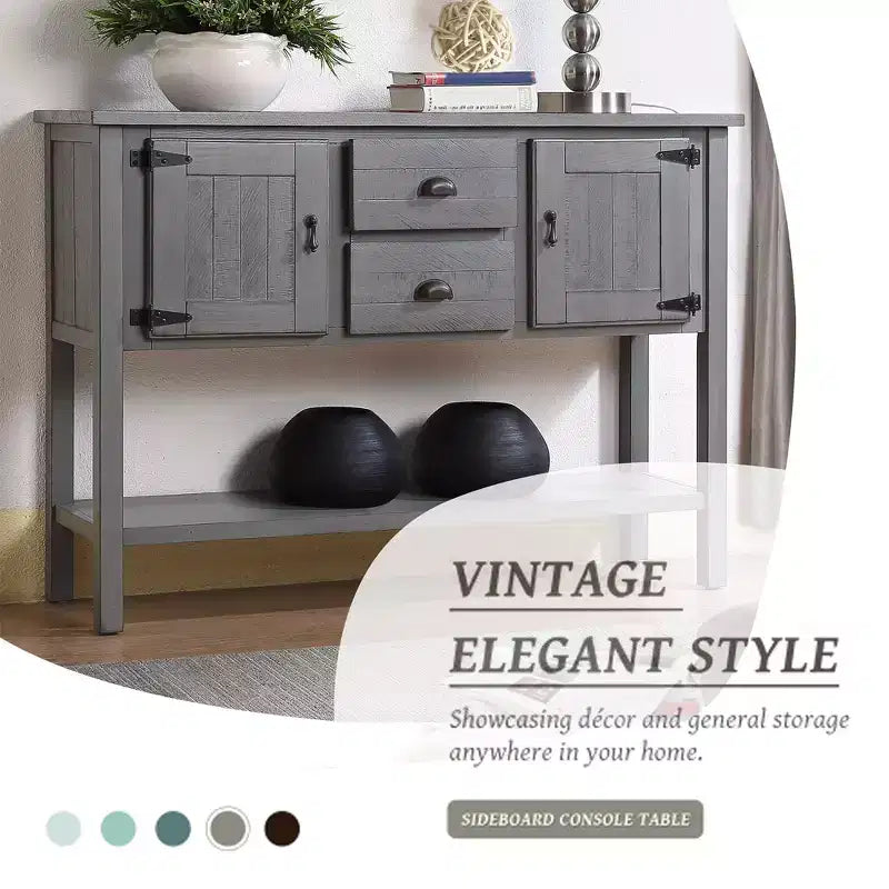 Console en bois massif de 48 pouces avec 2 tiroirs, placards et étagère inférieure, buffet de rangement de style vintage pour salon, cuisine