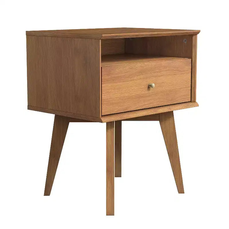 Table de chevet 1 tiroir avec rangement, lot de 2 - Noyer Ambre