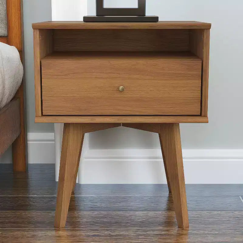 Table de chevet 1 tiroir avec rangement, lot de 2 - Noyer Ambre