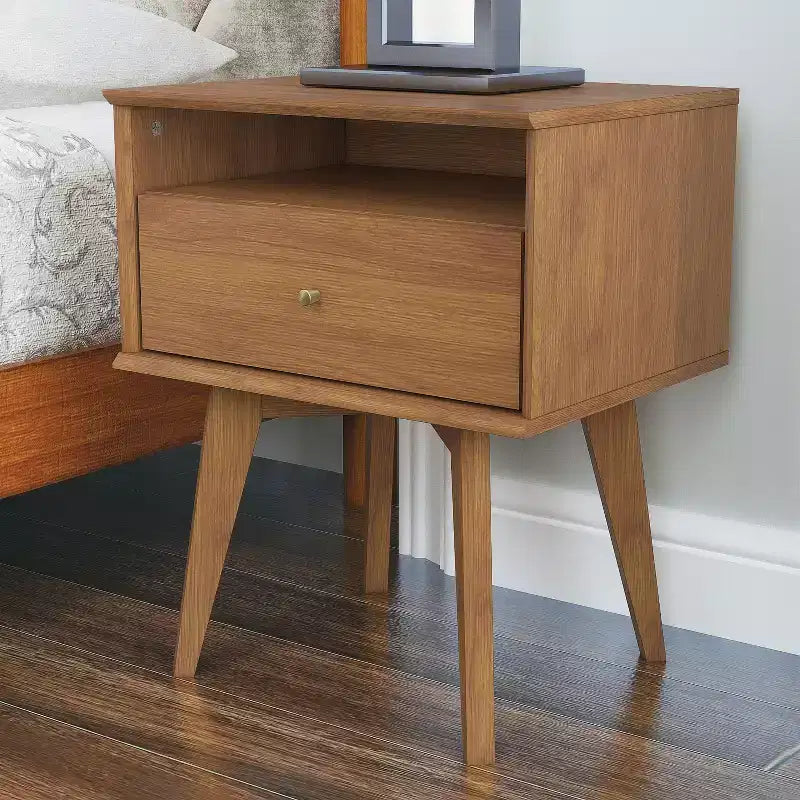 Table de chevet 1 tiroir avec rangement, lot de 2 - Noyer Ambre