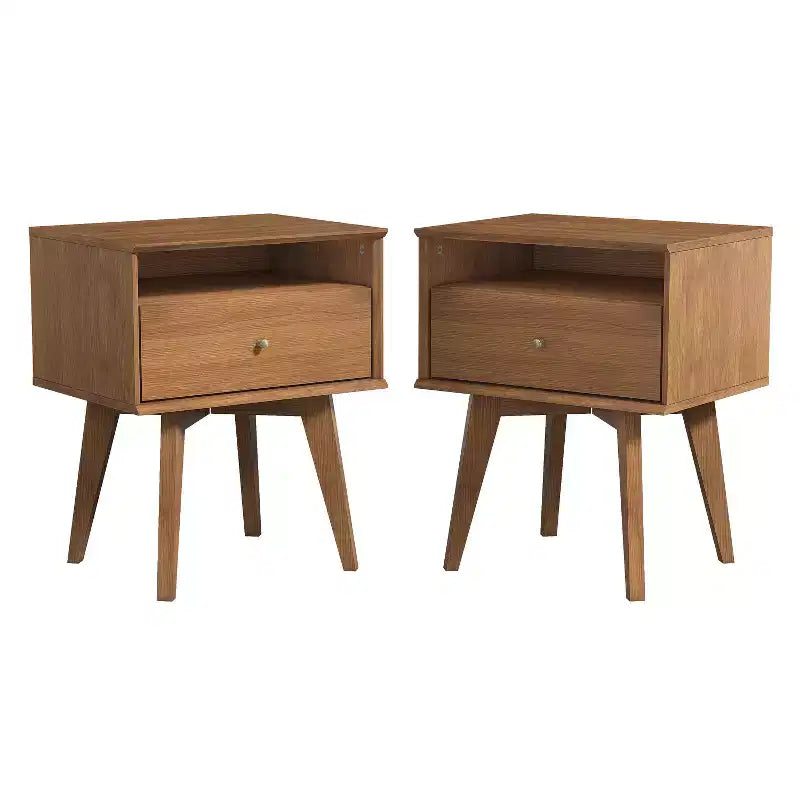 Table de chevet 1 tiroir avec rangement, lot de 2 - Noyer Ambre