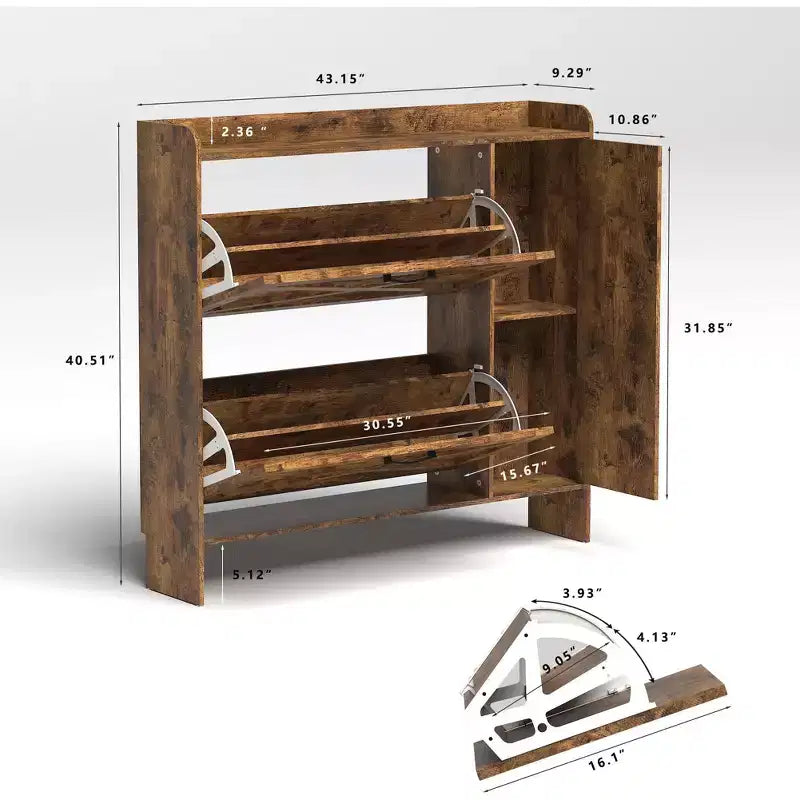 Meuble à chaussures, organisateur de chaussures autoportant avec 2 tiroirs basculants, meuble de rangement pour chaussures pour entrée, salon, couloir, marron