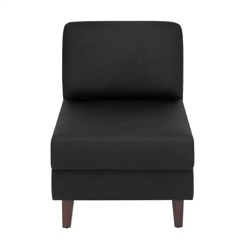Fauteuil de réception capitonné avec pieds en noyer et patins réglables