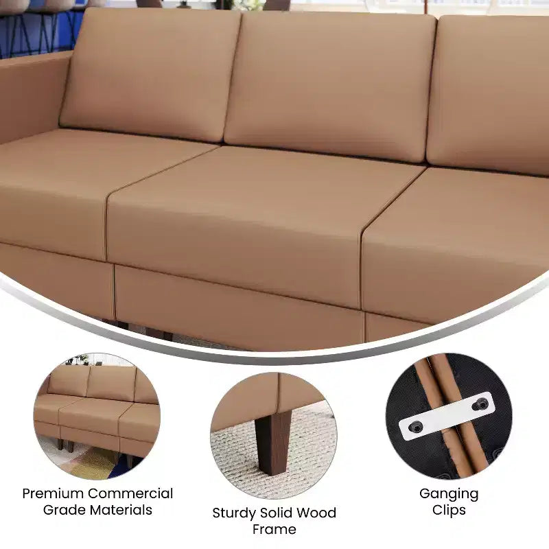Fauteuil de réception capitonné avec pieds en noyer et patins réglables