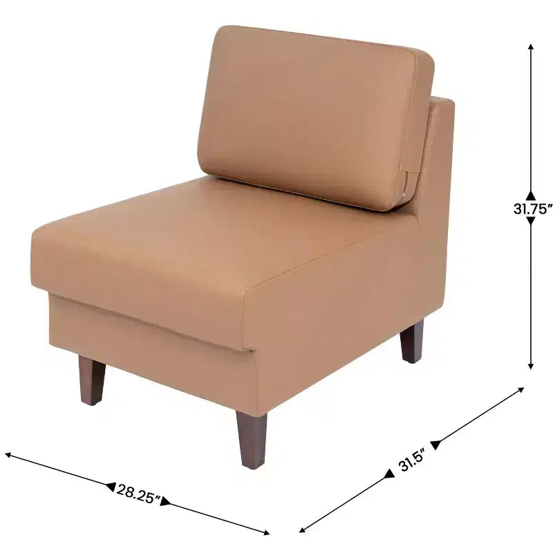 Fauteuil de réception capitonné avec pieds en noyer et patins réglables