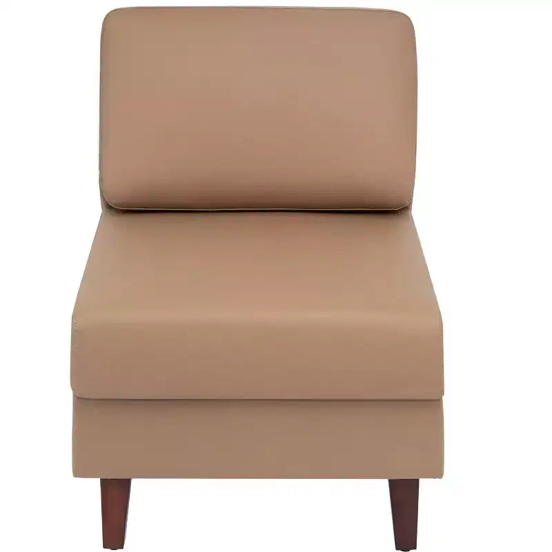 Fauteuil de réception capitonné avec pieds en noyer et patins réglables