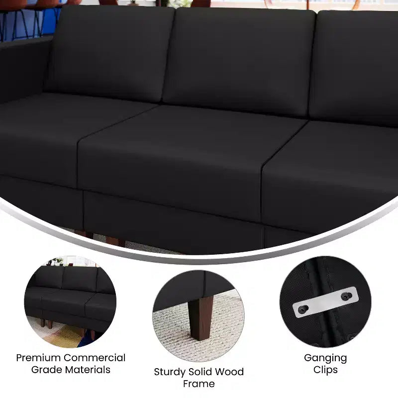 Fauteuil de réception capitonné avec pieds en noyer et patins réglables