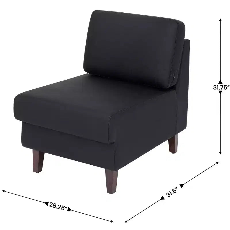 Fauteuil de réception capitonné avec pieds en noyer et patins réglables