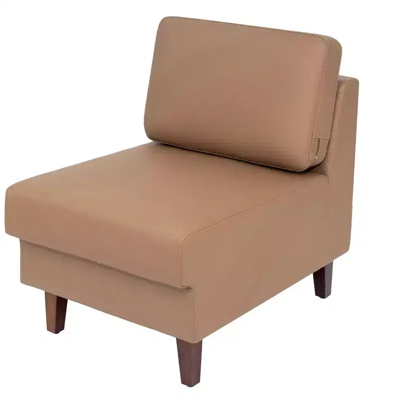 Fauteuil de réception capitonné avec pieds en noyer et patins réglables