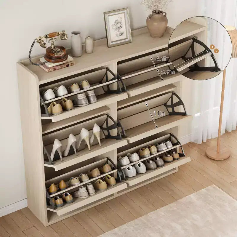 Meuble à chaussures avec 6 tiroirs basculants, Organisateur de chaussures en bois avec étagère réglable, Rangement de chaussures