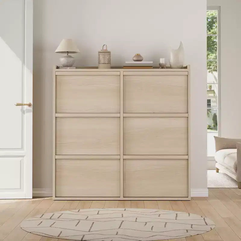 Meuble à chaussures avec 6 tiroirs basculants, Organisateur de chaussures en bois avec étagère réglable, Rangement de chaussures