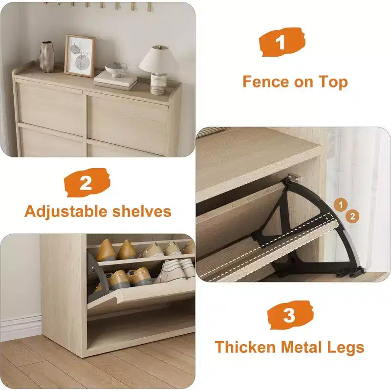 Meuble à chaussures avec 6 tiroirs basculants, Organisateur de chaussures en bois avec étagère réglable, Rangement de chaussures