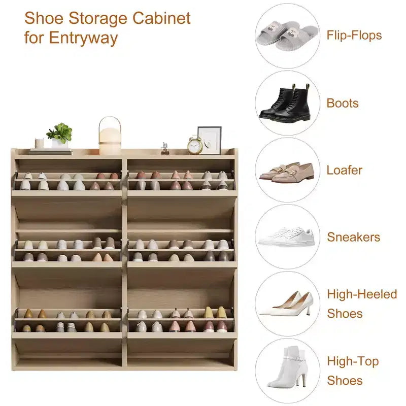 Meuble à chaussures avec 6 tiroirs basculants, Organisateur de chaussures en bois avec étagère réglable, Rangement de chaussures