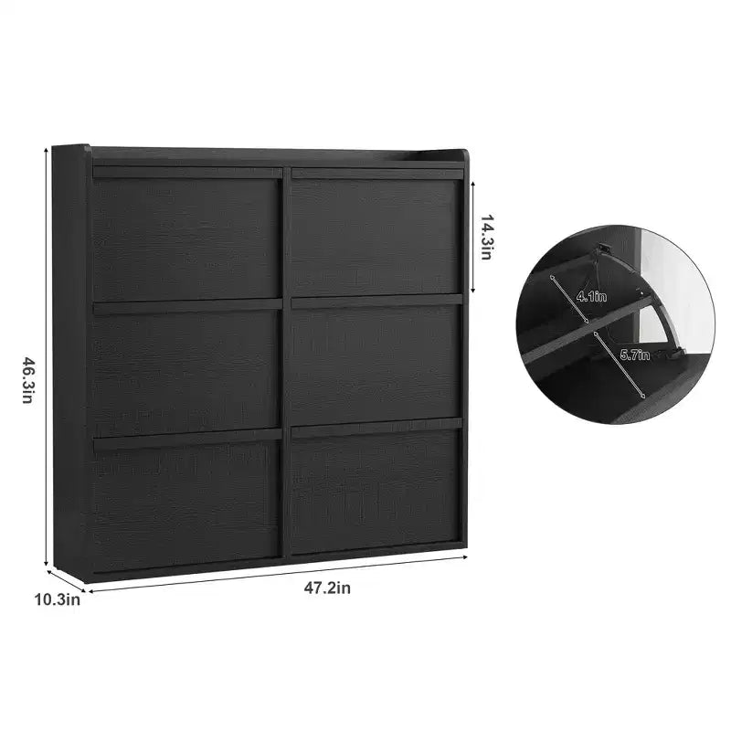 Meuble à chaussures avec 6 tiroirs basculants, Organisateur de chaussures en bois avec étagère réglable, Rangement de chaussures