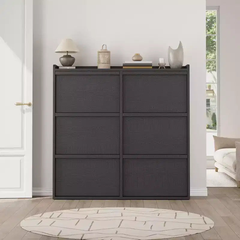 Meuble à chaussures avec 6 tiroirs basculants, Organisateur de chaussures en bois avec étagère réglable, Rangement de chaussures