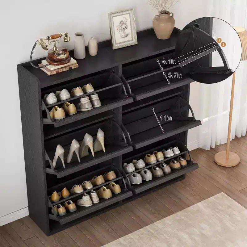 Meuble à chaussures avec 6 tiroirs basculants, Organisateur de chaussures en bois avec étagère réglable, Rangement de chaussures
