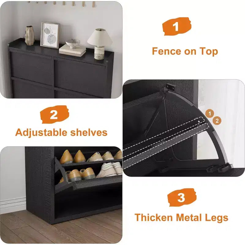 Meuble à chaussures avec 6 tiroirs basculants, Organisateur de chaussures en bois avec étagère réglable, Rangement de chaussures
