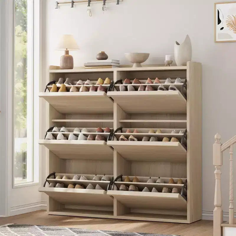 Meuble à chaussures avec 6 tiroirs basculants, Organisateur de chaussures en bois avec étagère réglable, Rangement de chaussures
