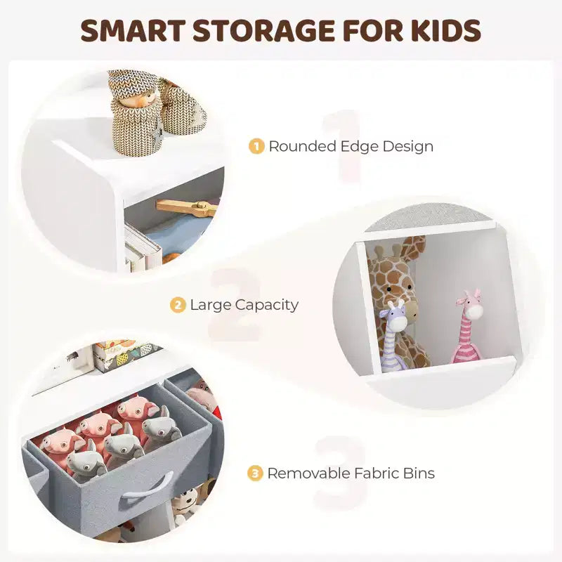 Étagère Organisateur Cube pour Livres d'Enfants et Rangement de Jouets avec Bacs en Tissu, Présentoir à Livres Face Avant, Organisateur en Bois pour Salle de Jeux, Crèche