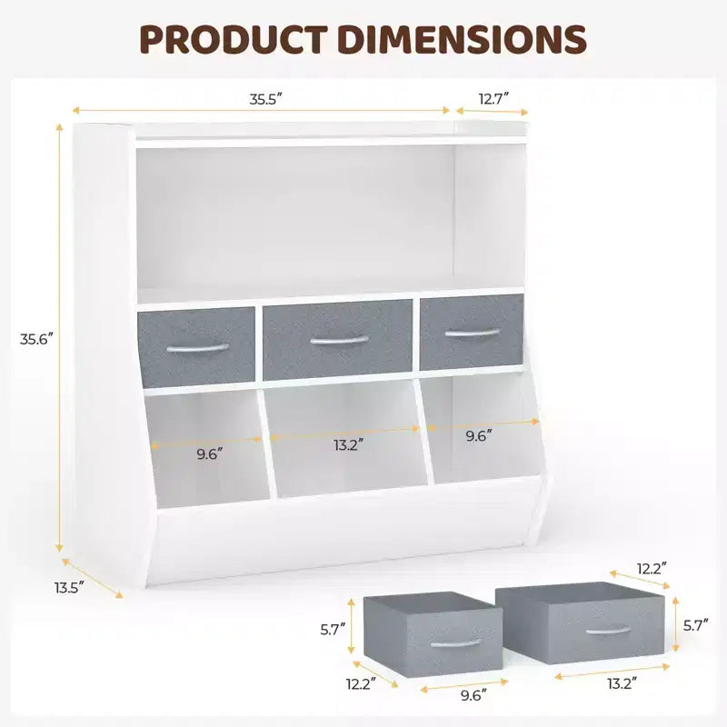 Étagère Organisateur Cube pour Livres d'Enfants et Rangement de Jouets avec Bacs en Tissu, Présentoir à Livres Face Avant, Organisateur en Bois pour Salle de Jeux, Crèche