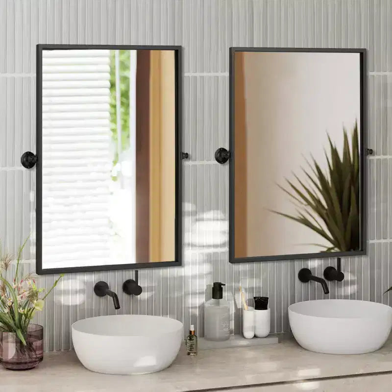 Miroir mural 24x31 po, quincaillerie en fer à angle droit, noir