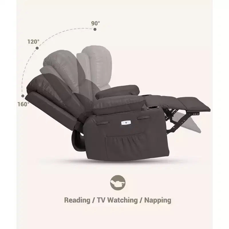 Fauteuil inclinable de massage, fauteuil inclinable pivotant en cuir PU pour salon, chambre de bébé ou cinéma maison, canapé inclinable ergonomique avec porte-gobelets