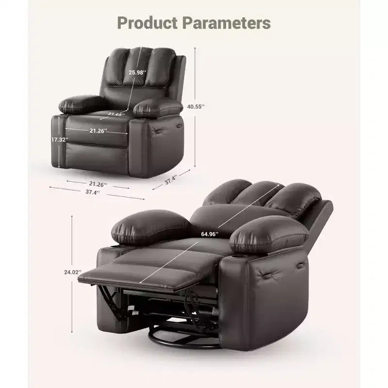Fauteuil inclinable de massage, fauteuil inclinable pivotant en cuir PU pour salon, chambre de bébé ou cinéma maison, canapé inclinable ergonomique avec porte-gobelets
