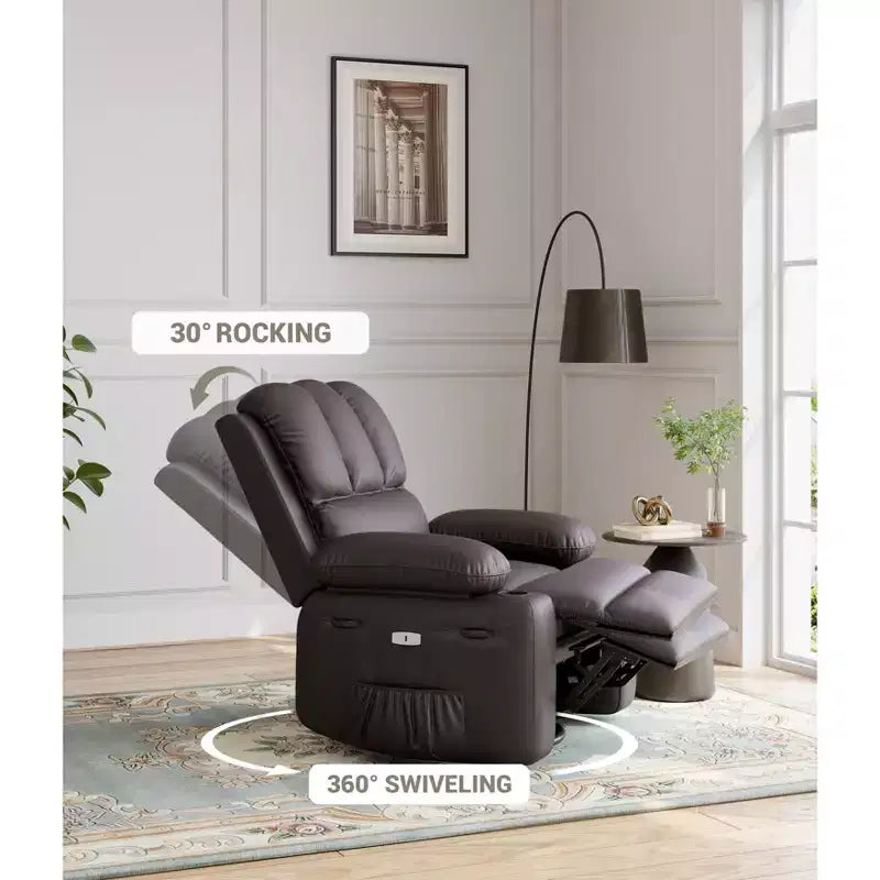 Fauteuil inclinable de massage, fauteuil inclinable pivotant en cuir PU pour salon, chambre de bébé ou cinéma maison, canapé inclinable ergonomique avec porte-gobelets
