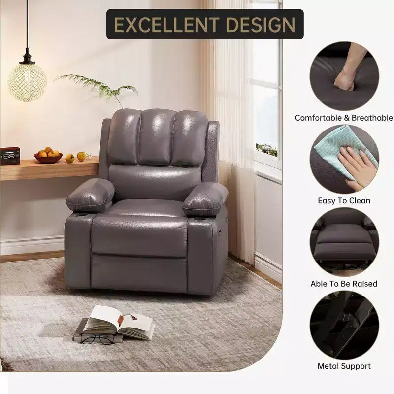 Fauteuil inclinable de massage, fauteuil inclinable pivotant en cuir PU pour salon, chambre de bébé ou cinéma maison, canapé inclinable ergonomique avec porte-gobelets