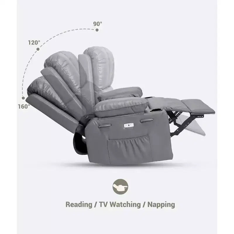 Fauteuil inclinable de massage, fauteuil inclinable pivotant en cuir PU pour salon, chambre de bébé ou cinéma maison, canapé inclinable ergonomique avec porte-gobelets