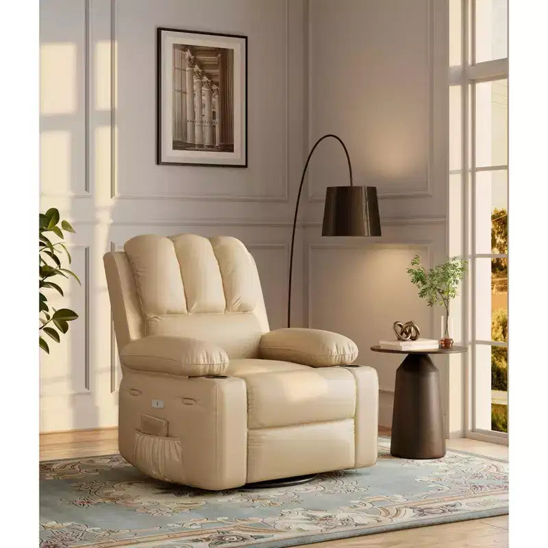 Fauteuil inclinable de massage, fauteuil inclinable pivotant en cuir PU pour salon, chambre de bébé ou cinéma maison, canapé inclinable ergonomique avec porte-gobelets