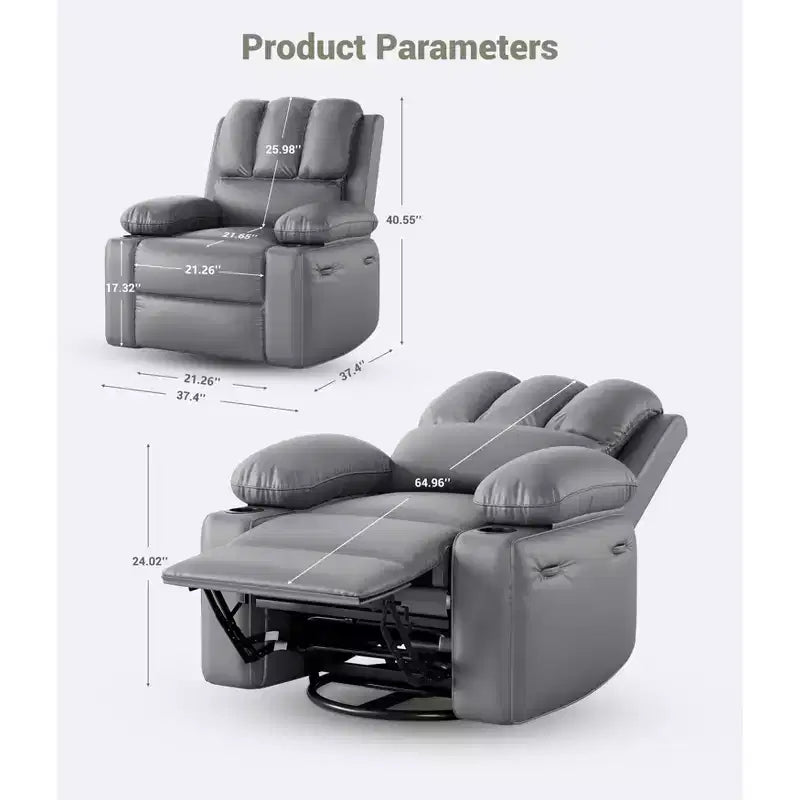 Fauteuil inclinable de massage, fauteuil inclinable pivotant en cuir PU pour salon, chambre de bébé ou cinéma maison, canapé inclinable ergonomique avec porte-gobelets