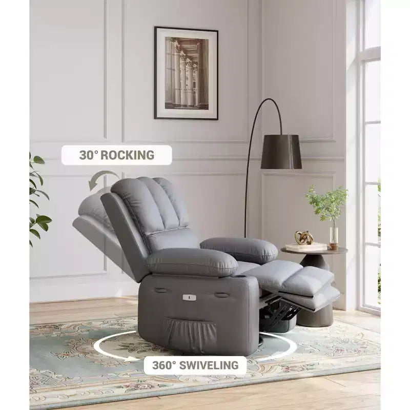 Fauteuil inclinable de massage, fauteuil inclinable pivotant en cuir PU pour salon, chambre de bébé ou cinéma maison, canapé inclinable ergonomique avec porte-gobelets