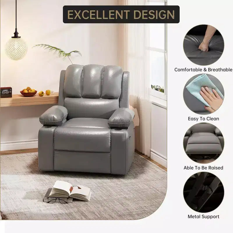 Fauteuil inclinable de massage, fauteuil inclinable pivotant en cuir PU pour salon, chambre de bébé ou cinéma maison, canapé inclinable ergonomique avec porte-gobelets